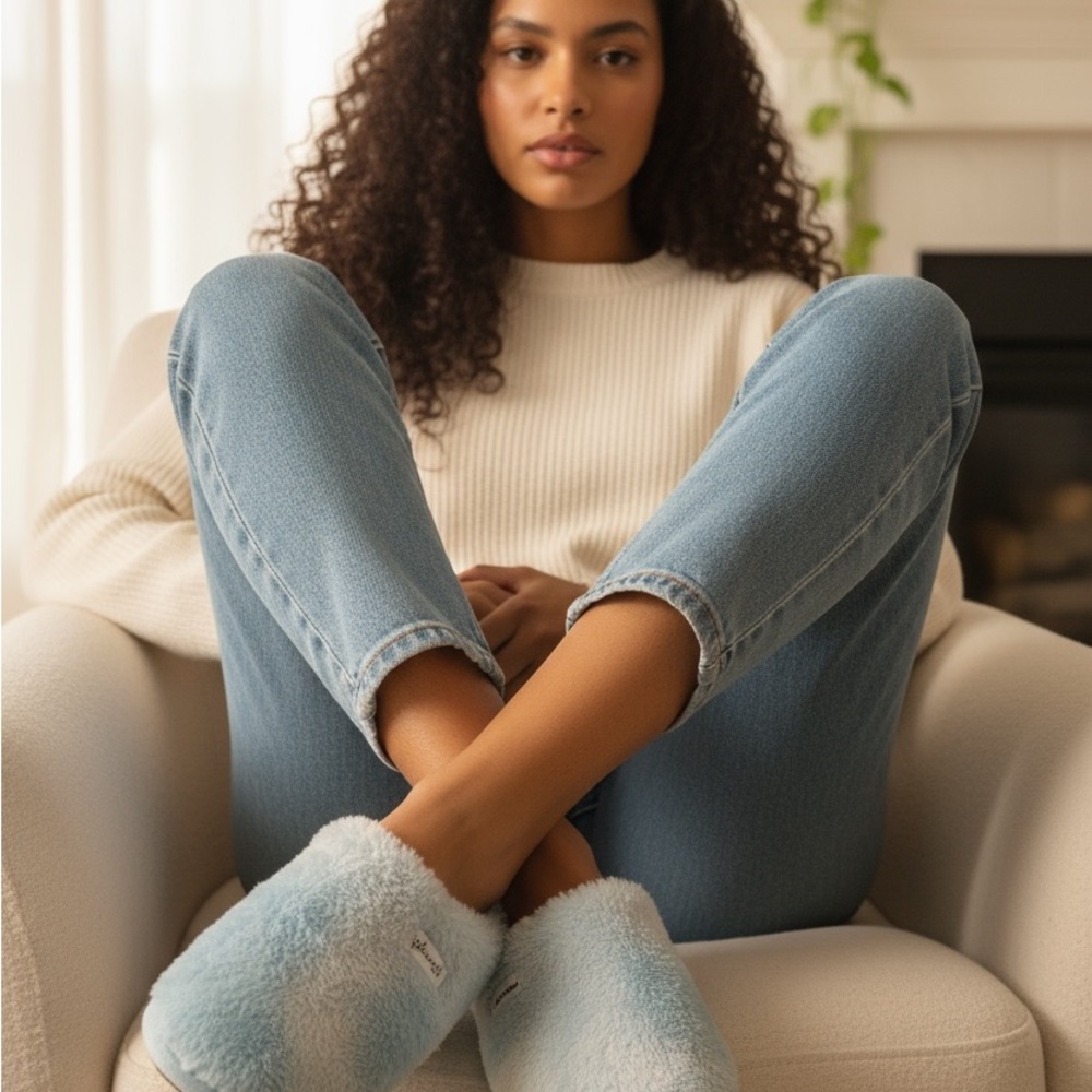 Splendid Light Blue Plush Slide Slippers